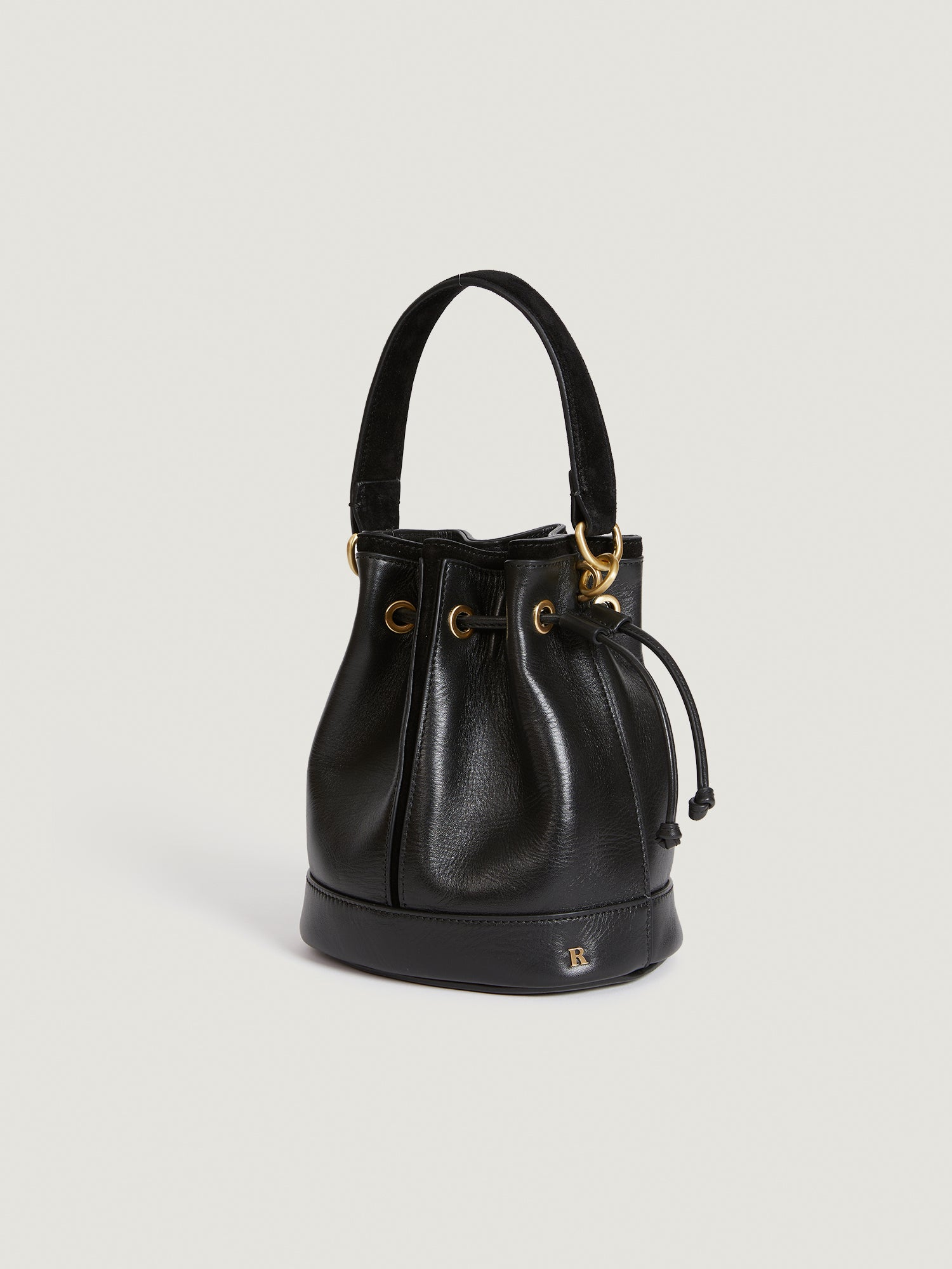 Black leather store bucket bag uk