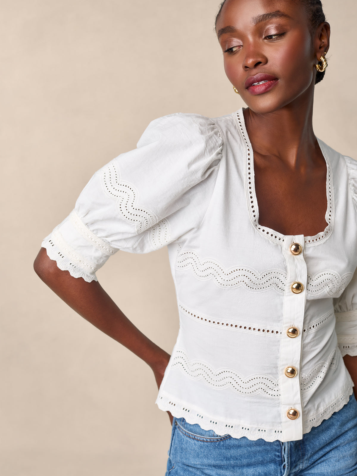 cropped balloon sleeve top