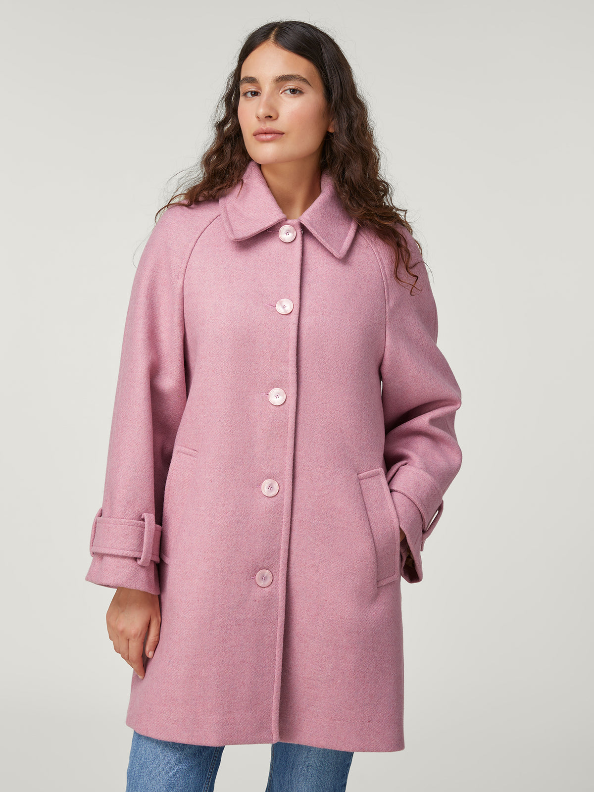 Straight wool coat in pink pea coat style Rouje