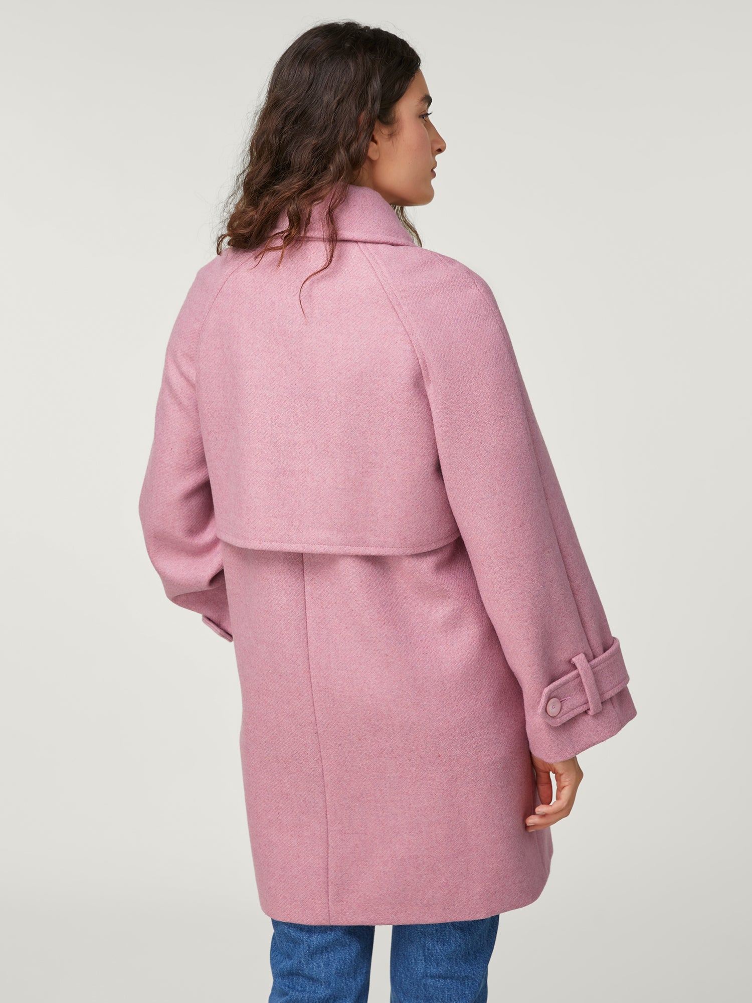 Straight wool coat in pink pea coat style Rouje