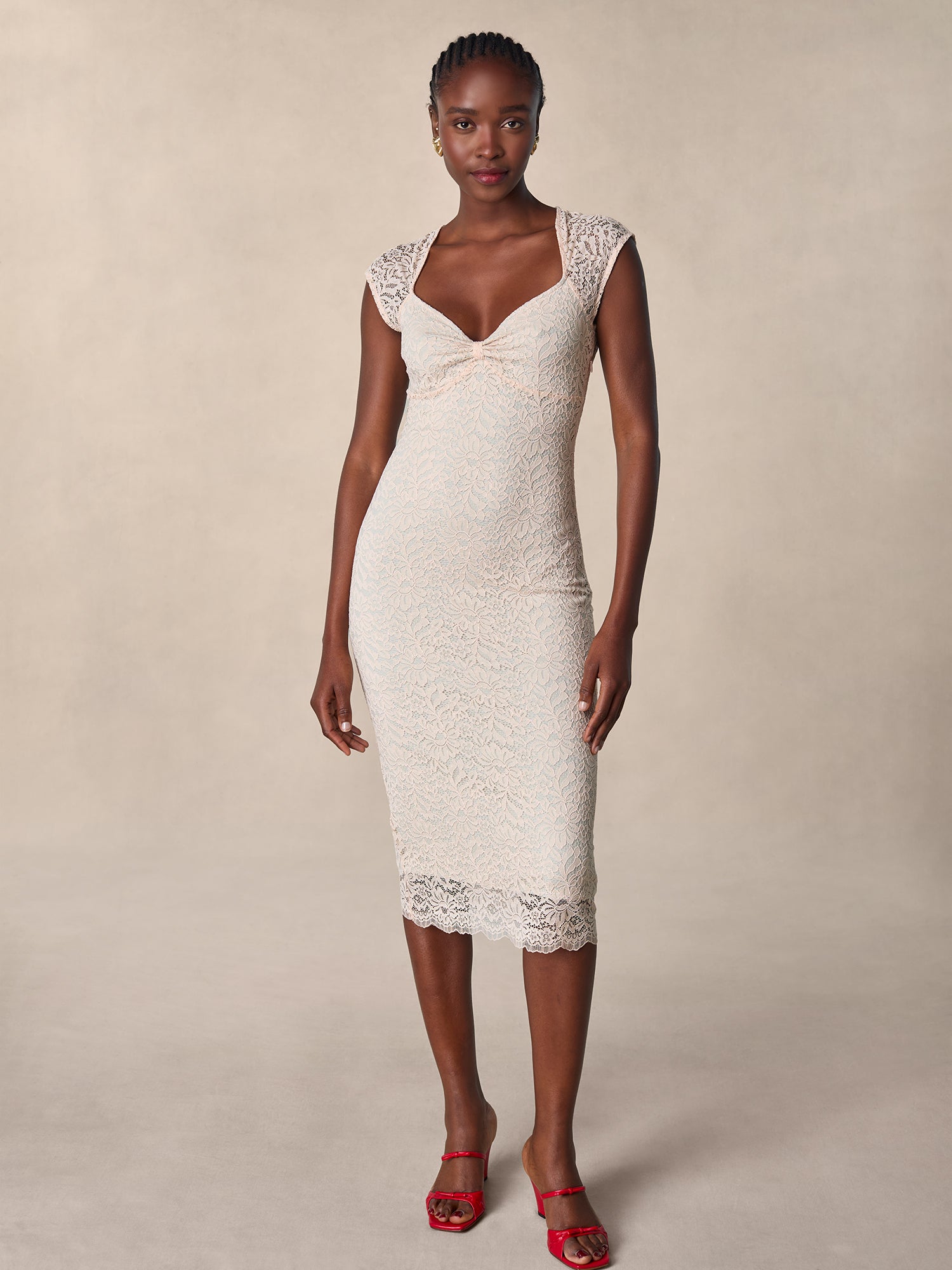 Fitted lace 2024 midi dress