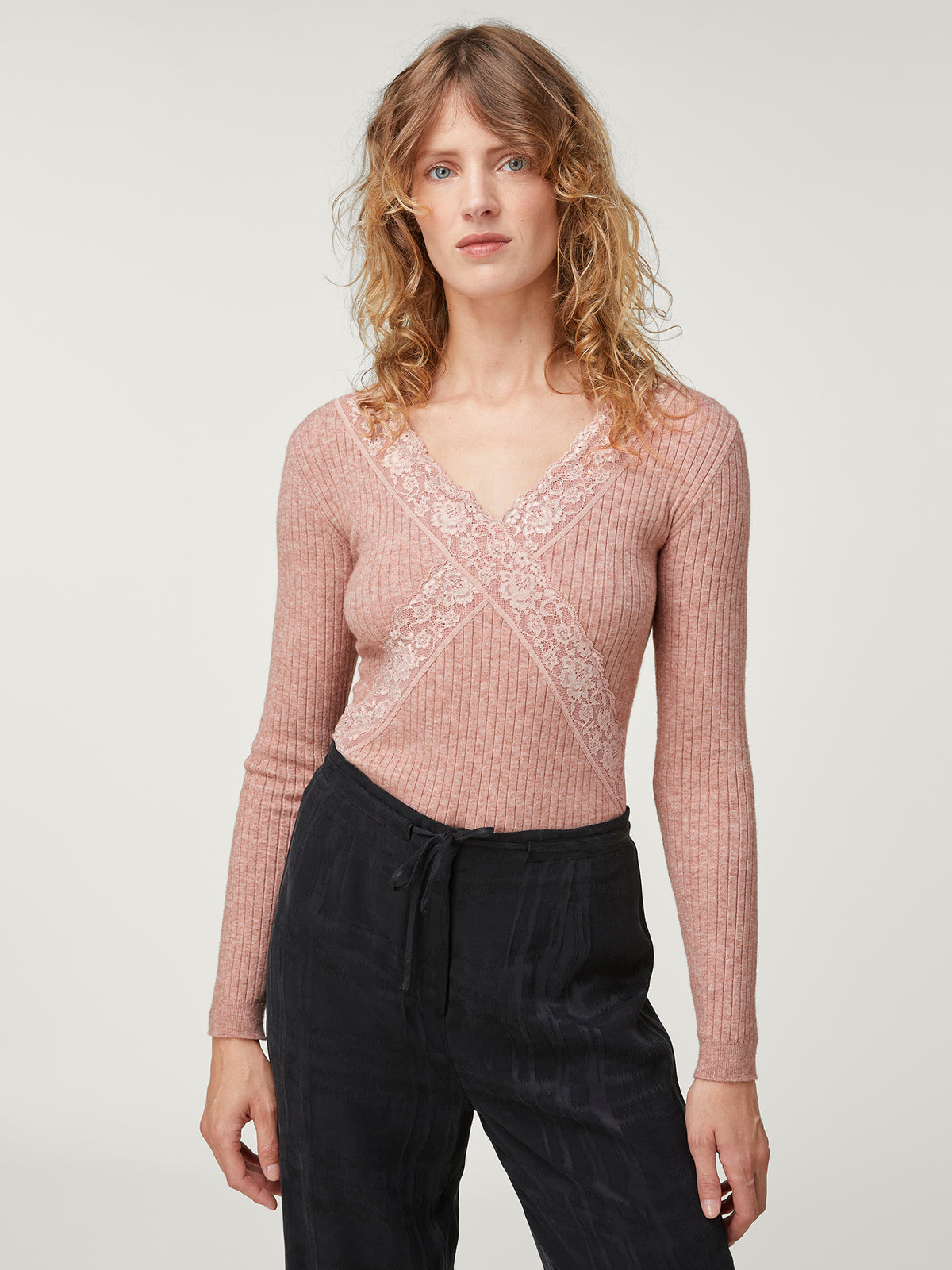 Pink lace sweater best sale